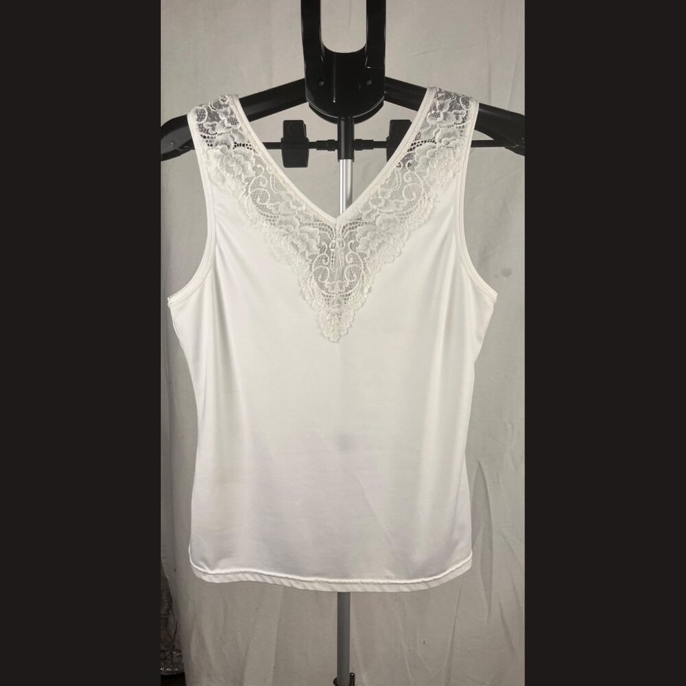 Cinema Etoile Women’s‎ White Tank Top Size M Lace Collar Sleeveless Blouse